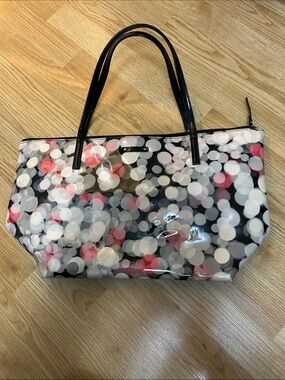 kate spade Black Patent Tote with White & Pink Bokeh Dot Print